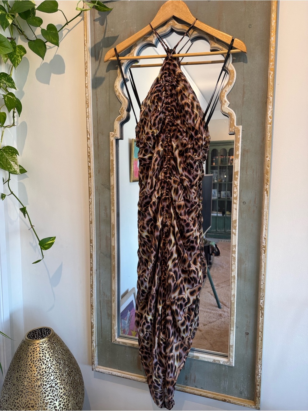 MARANT ETOIE Women's Leopard-Print Midi Halter Dress in Brown